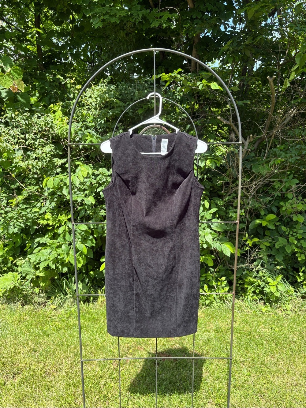 Vintage Classic Sleeveless Black Sheath Dress Women's Small Textured Tailored